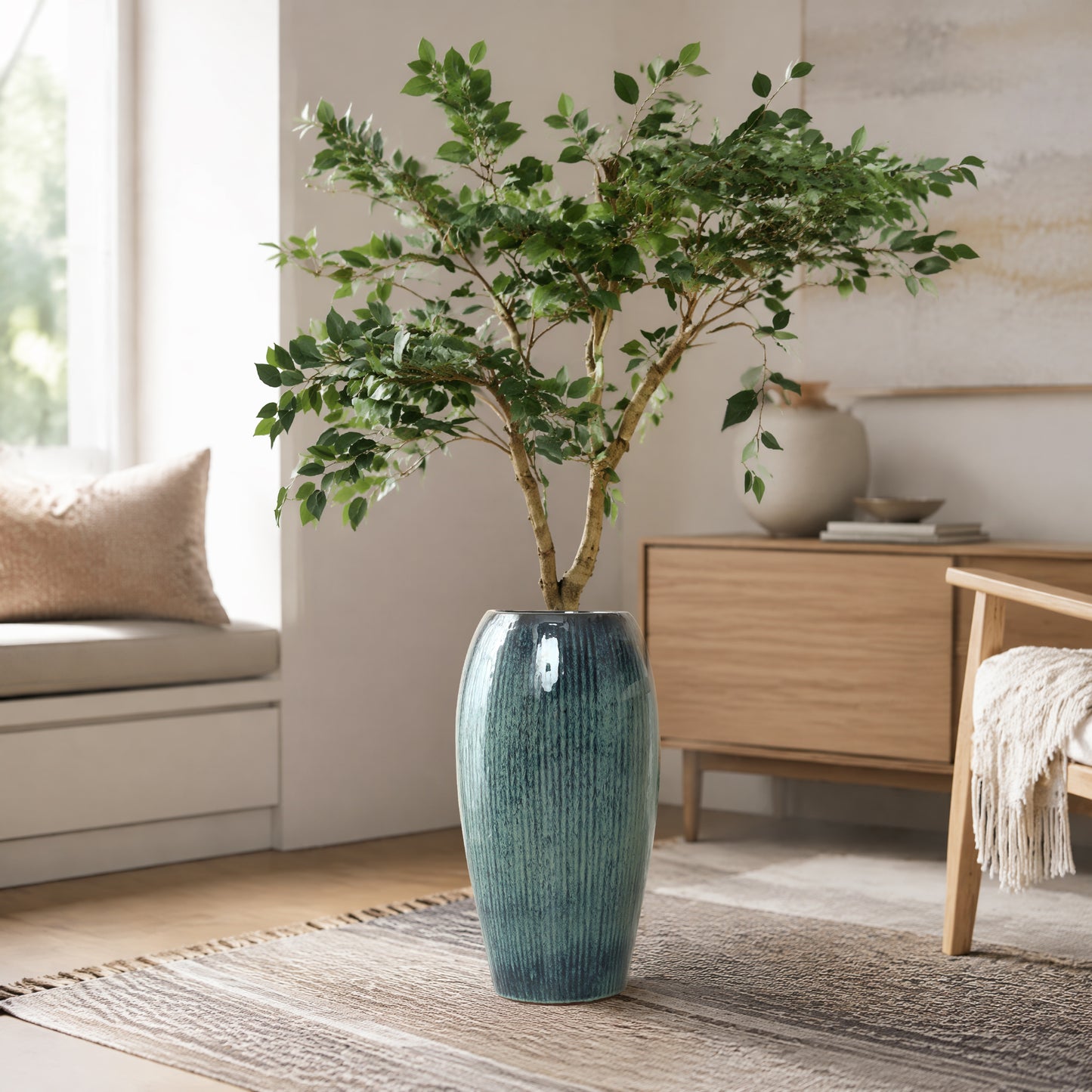 Vale Glazed Ceramic Tall Planter, Green-Blue, 23"