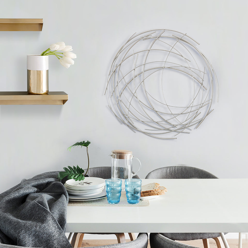 Silver Metal Abstract Swirl Round Wall Decor