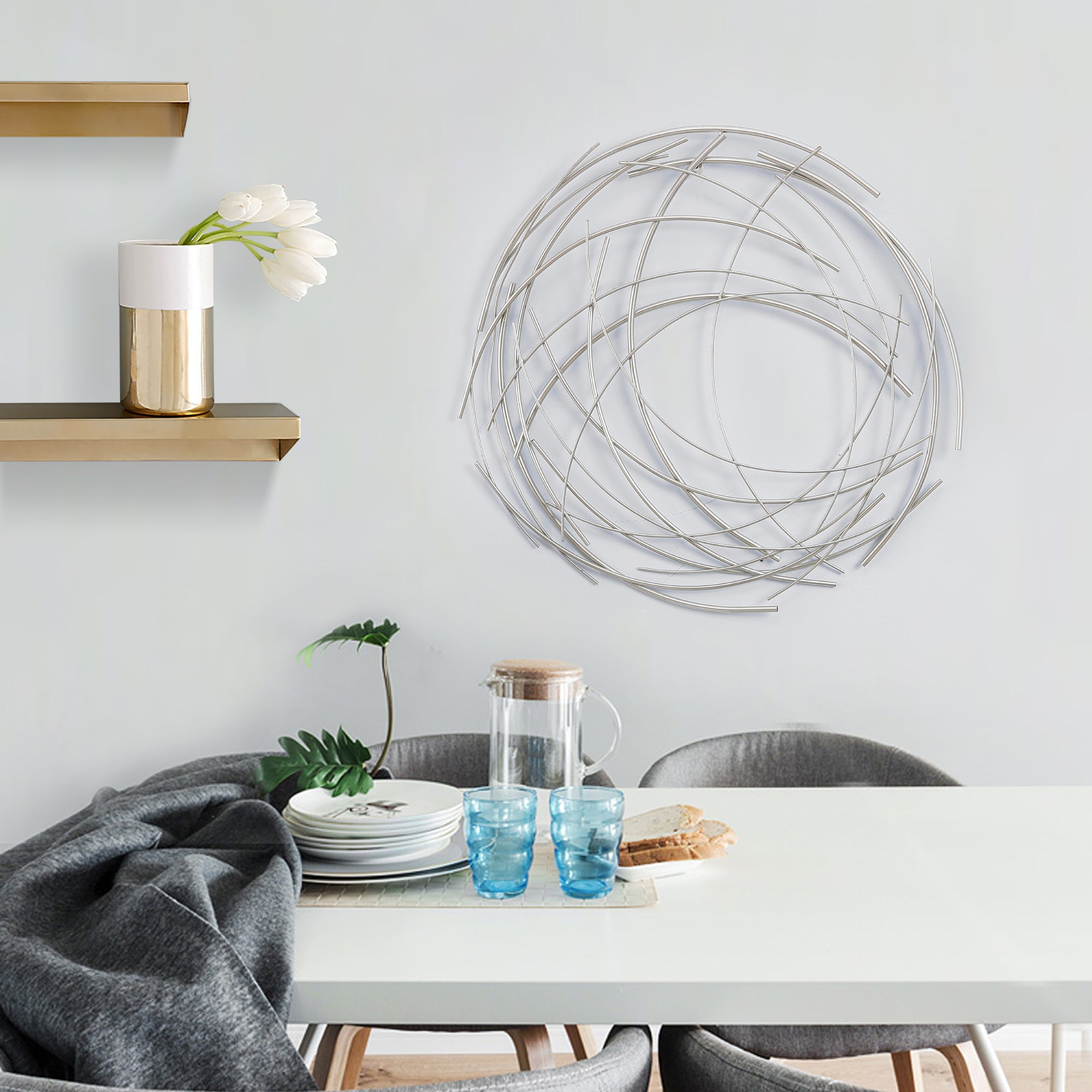 Silver Metal Abstract Swirl Round Wall Decor