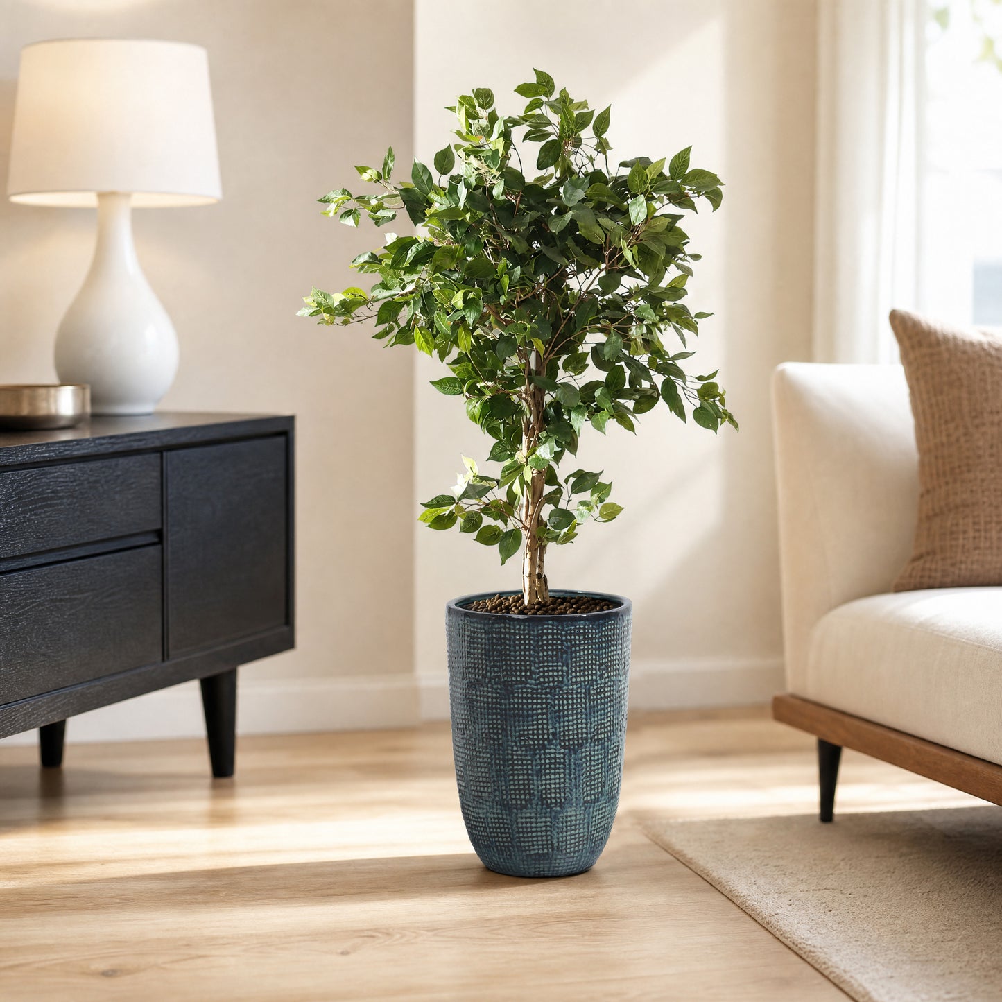 Mesa Glazed Ceramic Tall Planter, Green-Blue, 17.5"