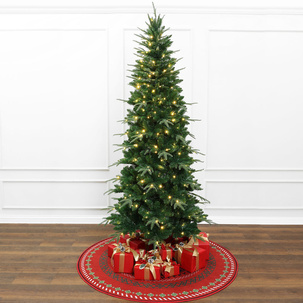 7Ft Pre-Lit Green Slim Artificial Christmas Tree with 8 Light Functions