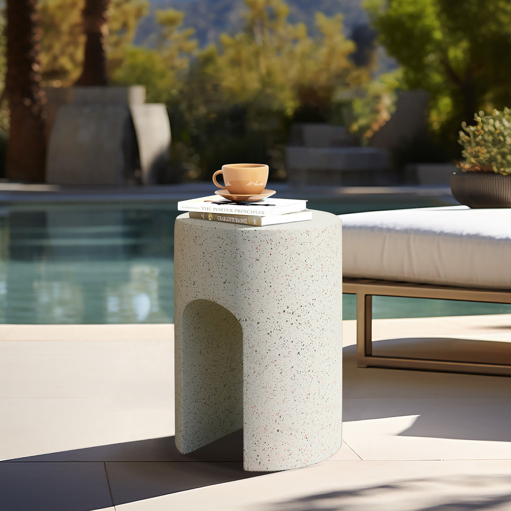 Mod Ivory White Cement Round with U-Shape Outdoor Side Table