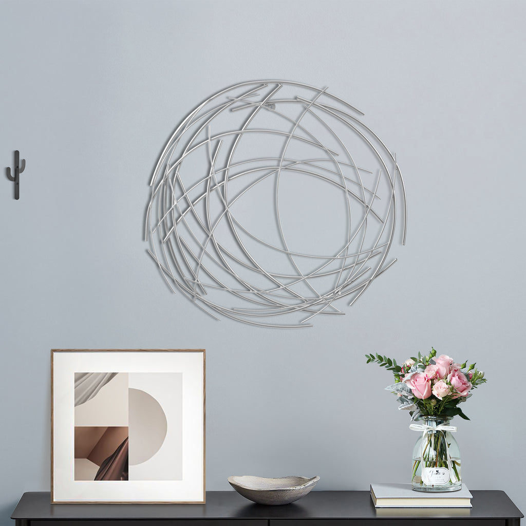 Silver Metal Abstract Swirl Round Wall Decor