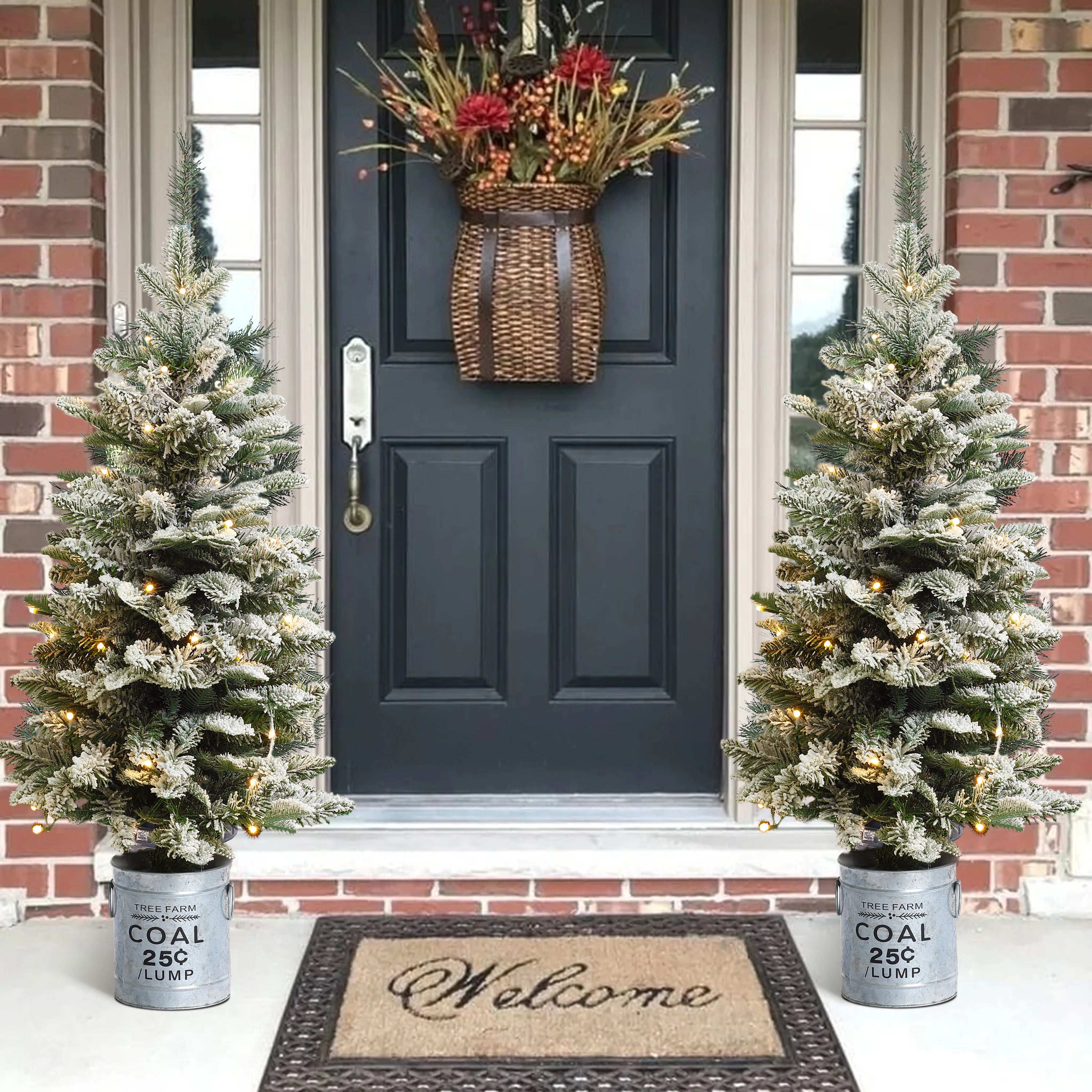 3Ft Artificial Flocked Fir Christmas Tree Potted with Battery-Operated Lights