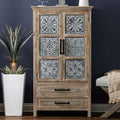 Farmhouse Wood and Metal 2-Drawer 2-Door Storage Cabinet