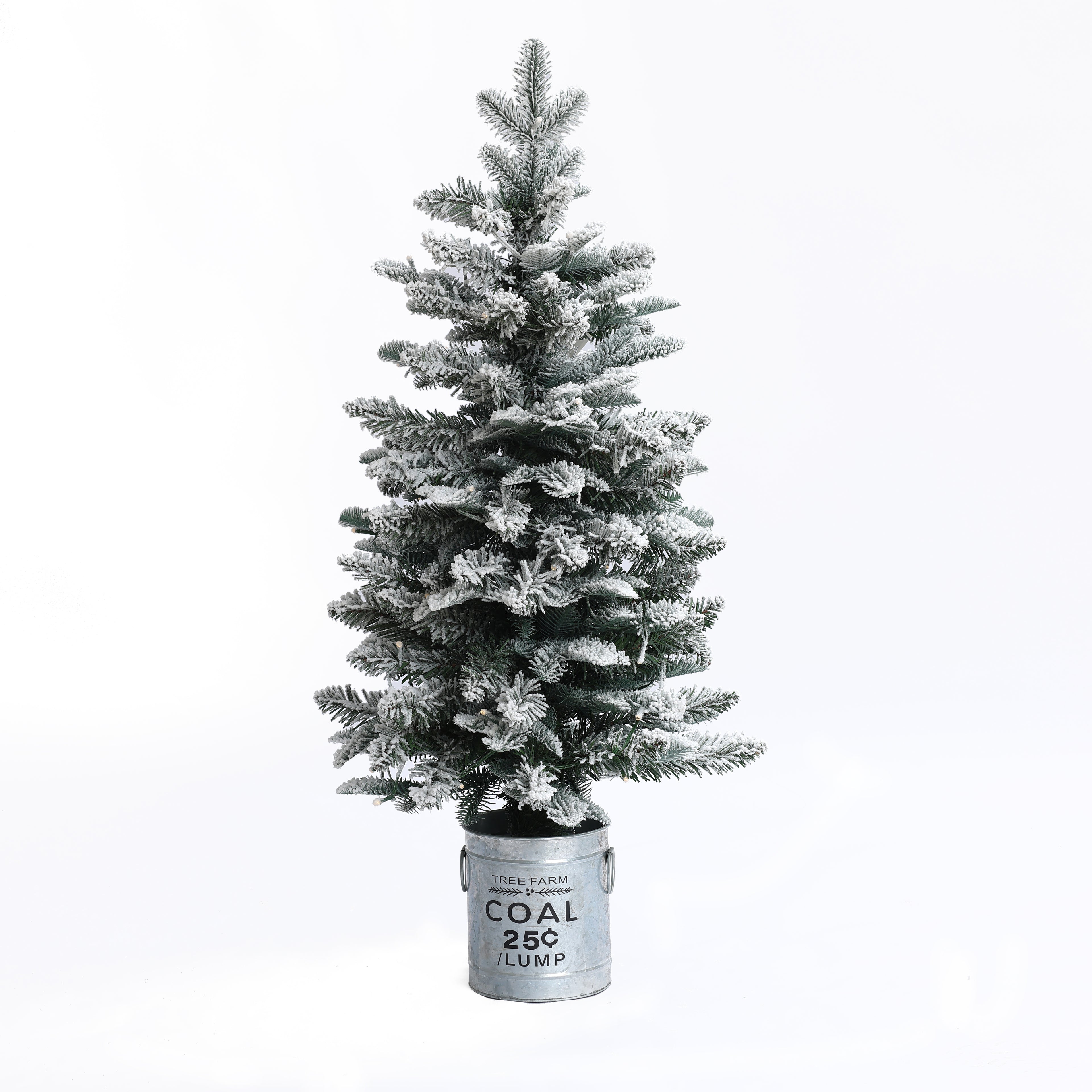 3Ft Artificial Flocked Fir Christmas Tree Potted with Battery-Operated Lights