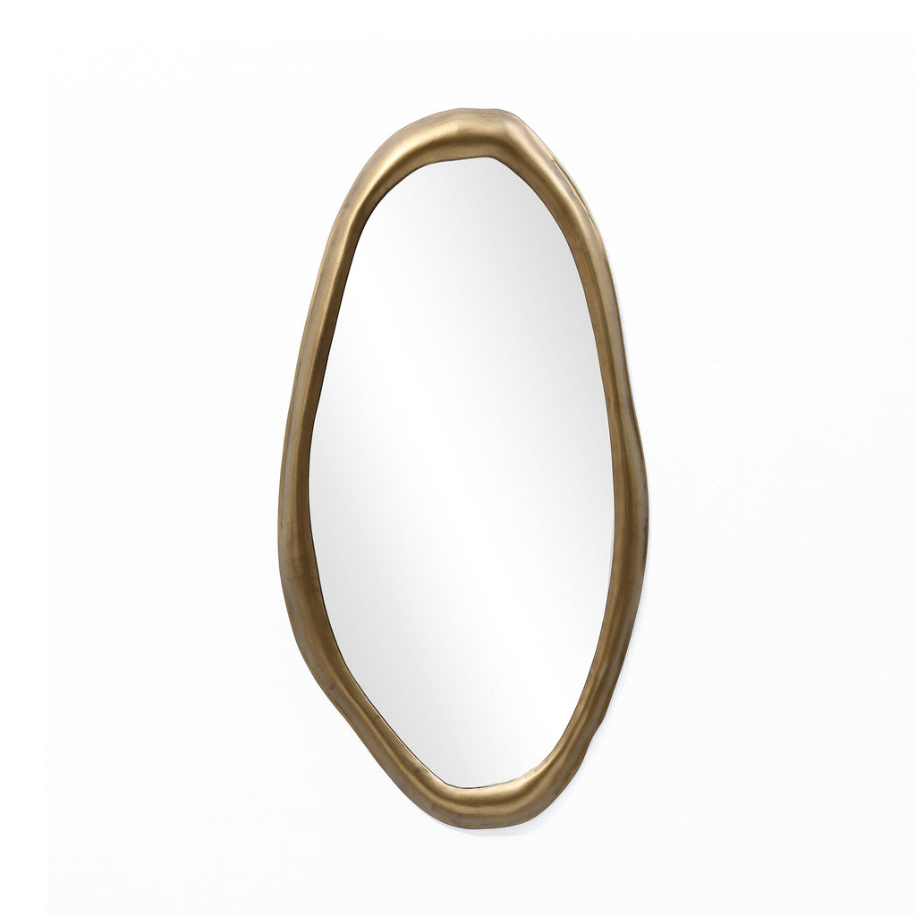 Wall Mirror with Curved Frame, Aged Gold, Modern Accent Decor, 29.5"x15.25"