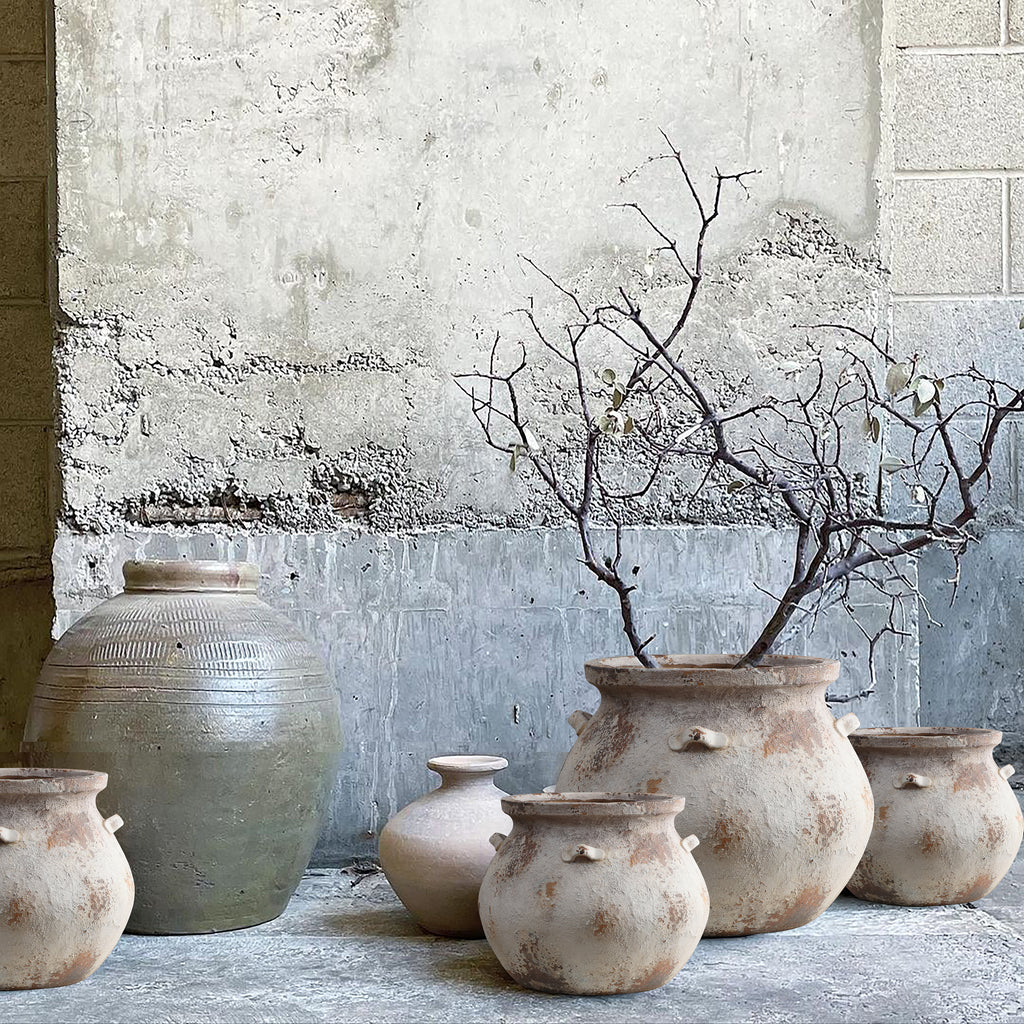 Vintage Rustic Ceramic Flower Pot with Double Handles – Wabi-Sabi Aesthetic