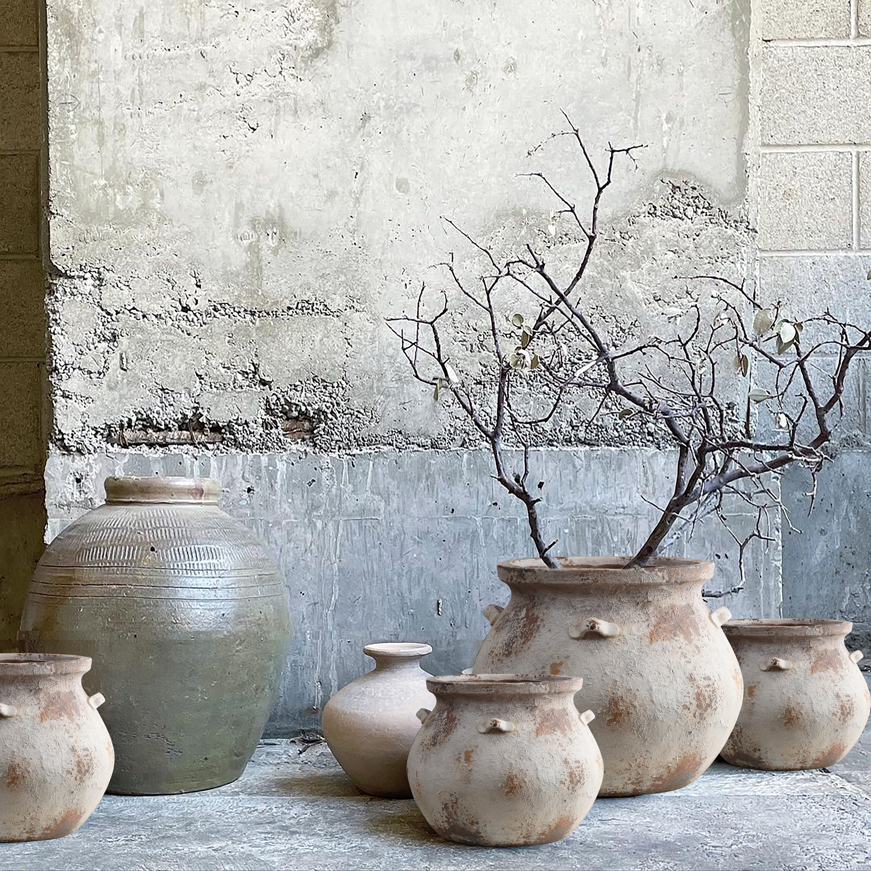 Vintage Rustic Ceramic Flower Pot with Double Handles – Wabi-Sabi Aesthetic