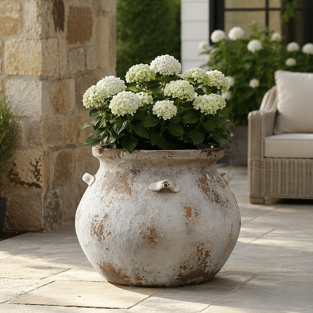 Cauldron MgO Planter, Distressed Off-White, 15"