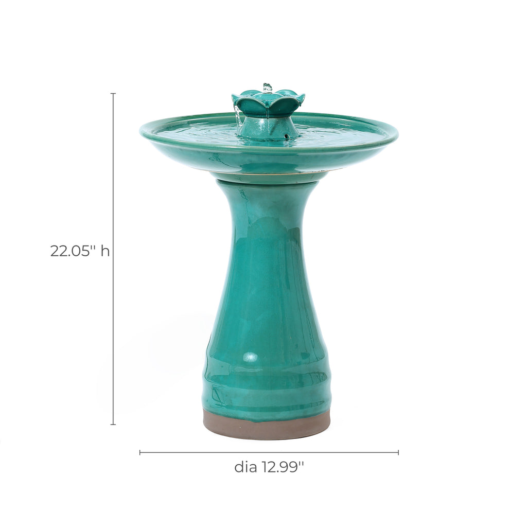 Aqua Glazed Ceramic 22-In Tall Birdbath Fountain