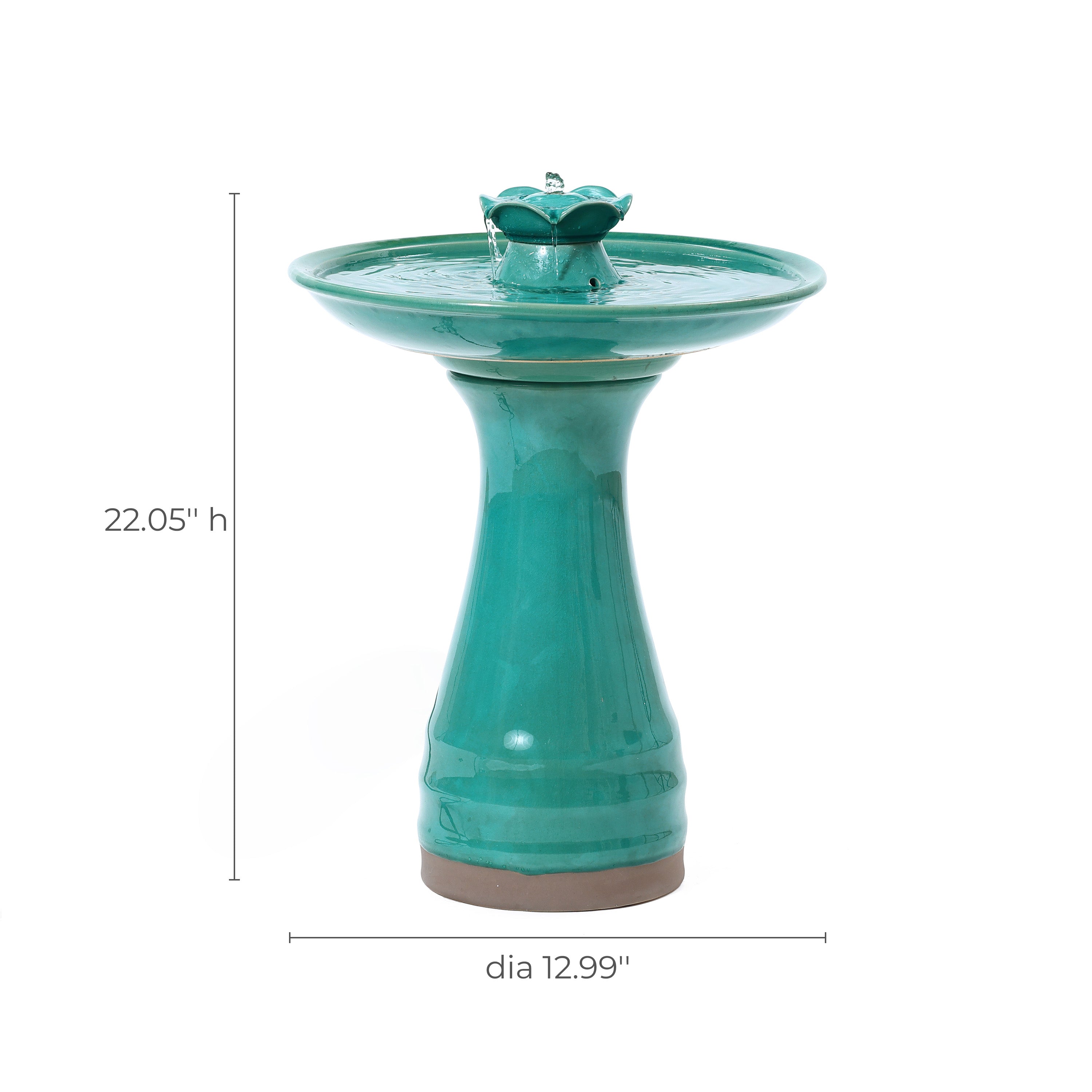 Aqua Glazed Ceramic 22-In Tall Birdbath Fountain