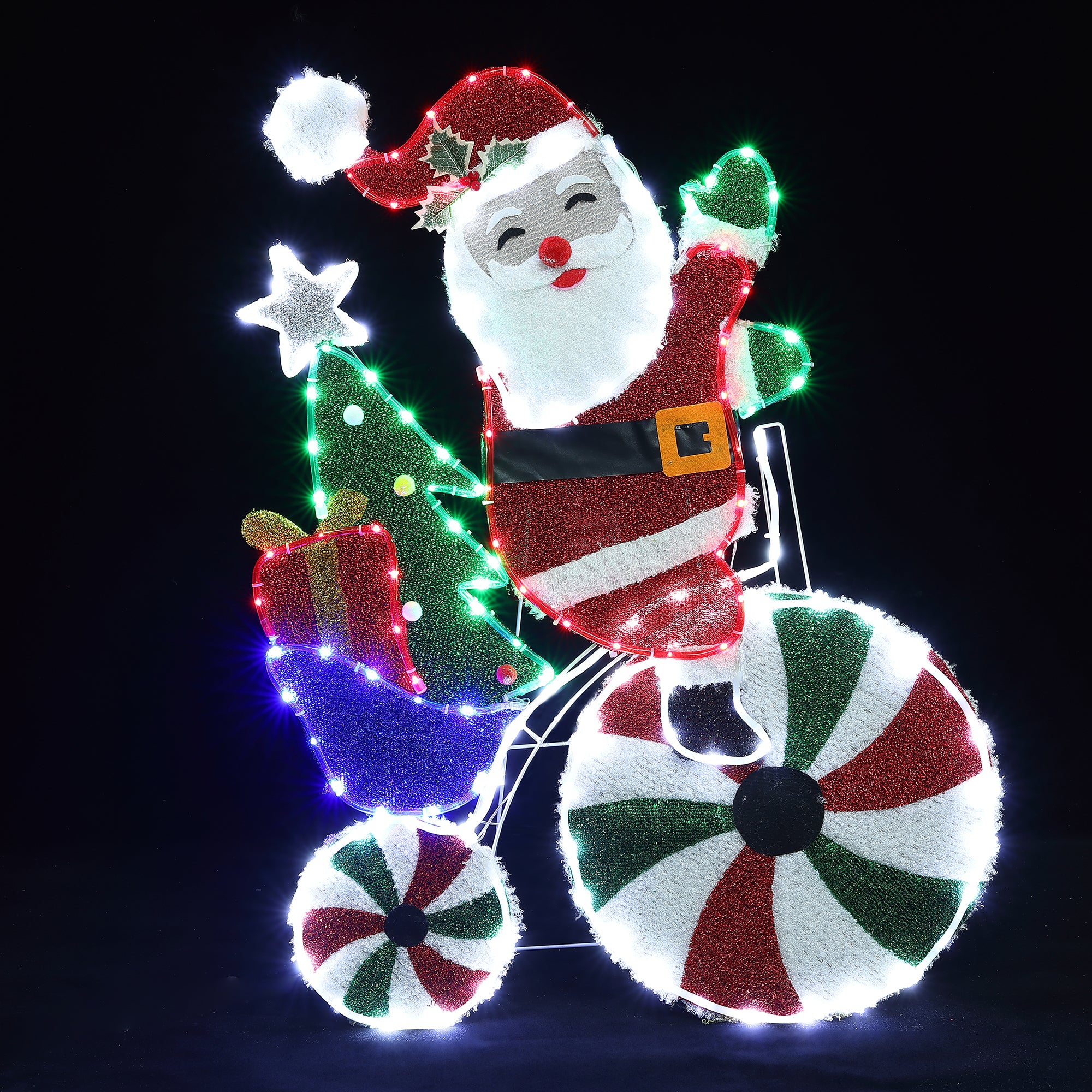 Santa on Peppermint Bike Lighted Holiday Decoration
