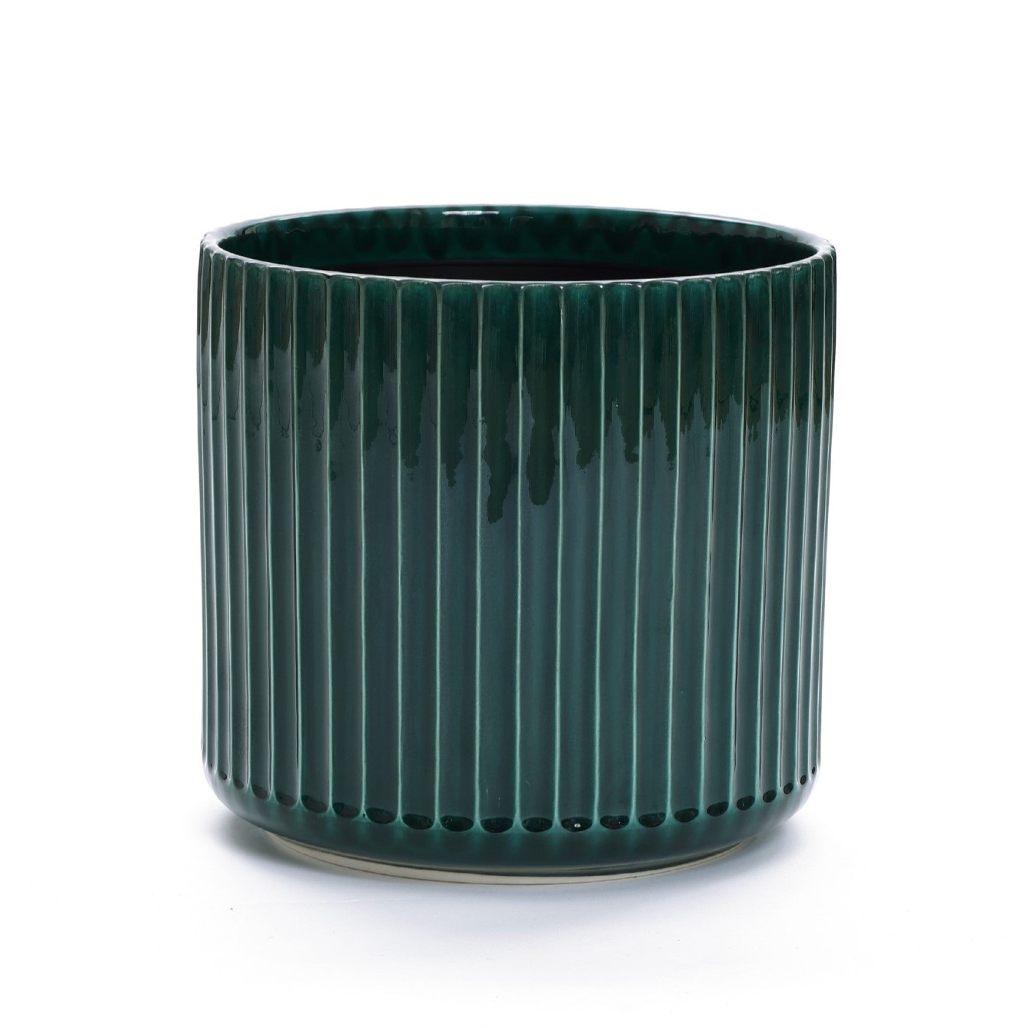 Jade Green Ribbed 11.4-Inch Round Ceramic Planter