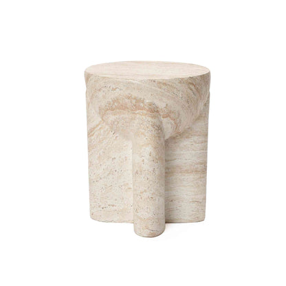Ebb Pedestal Round MgO Side Table, Marbled Brown-White