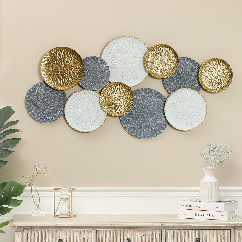 48-In Wide Connected Circles Metal Wall Decor Sculpture