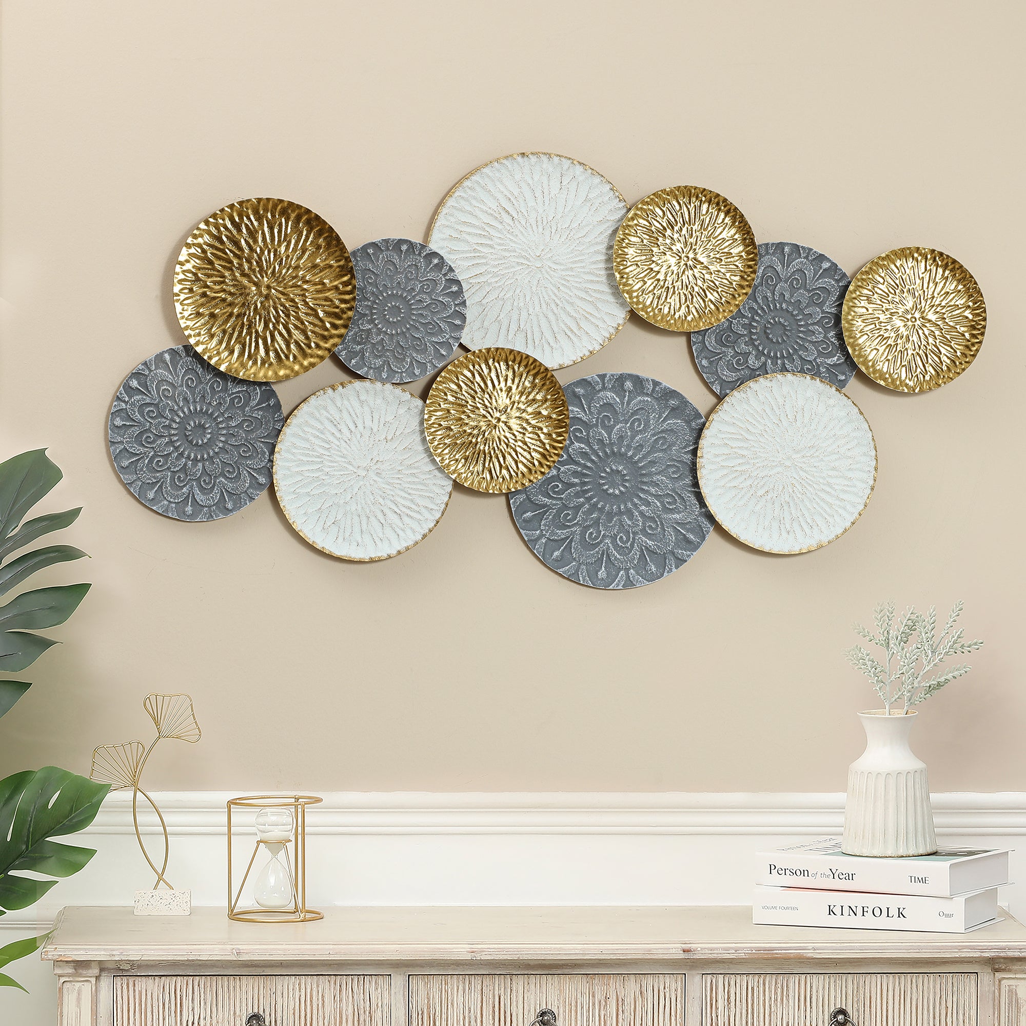 48-In Wide Connected Circles Metal Wall Decor Sculpture