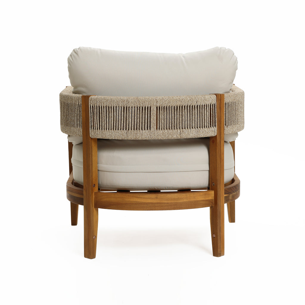 Outdoor Acacia Wood with Rope Sides Club Armchair with Cushions