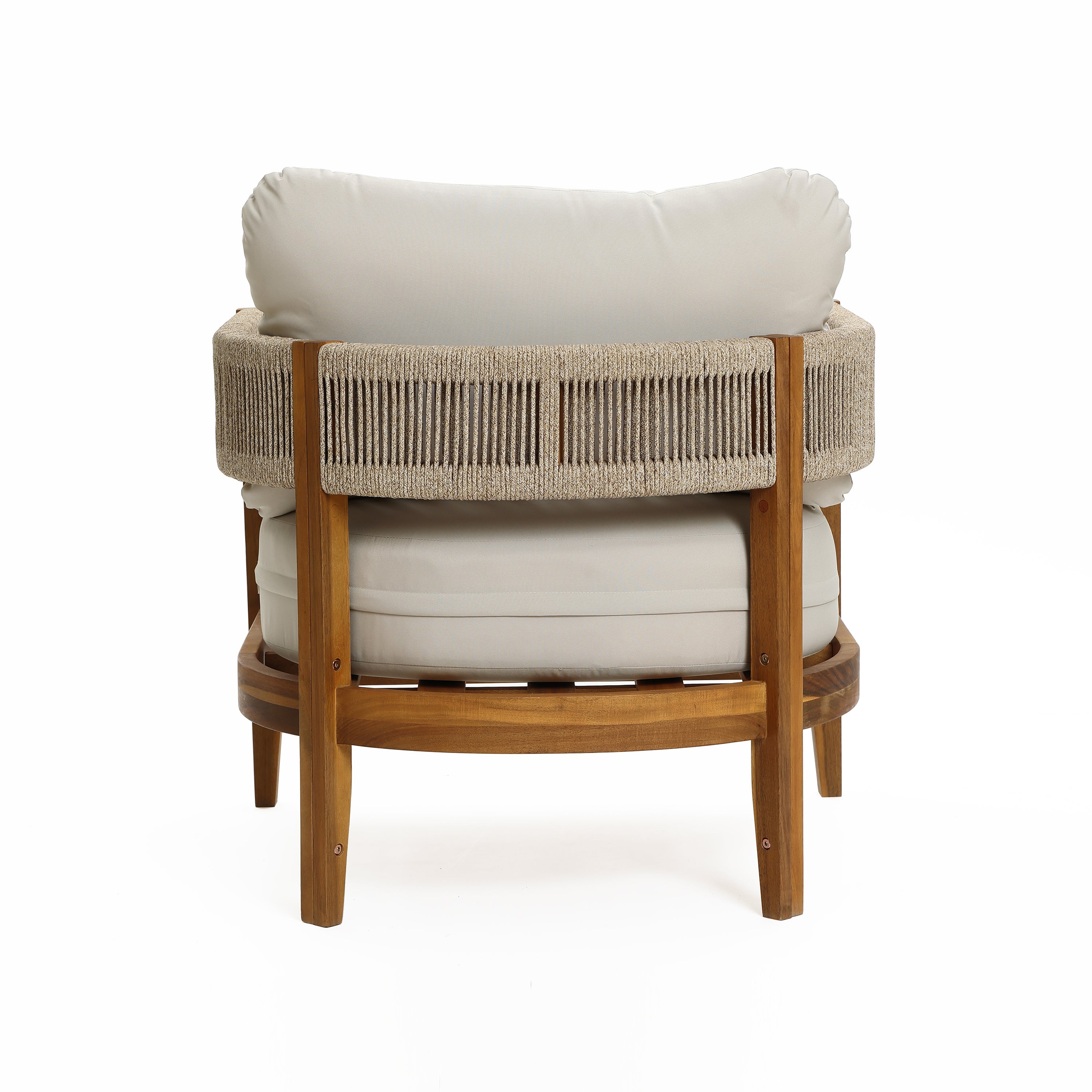 Outdoor Acacia Wood with Rope Sides Club Armchair with Cushions