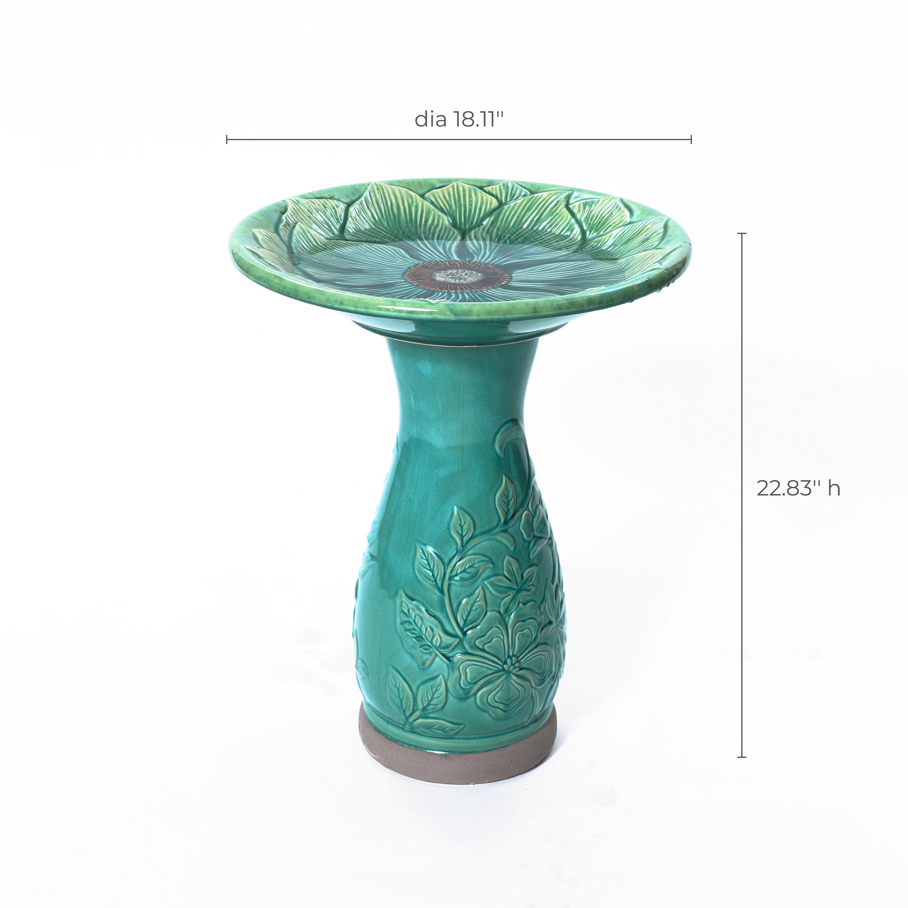 Aqua Glazed Flower Ceramic 22-In Tall Birdbath