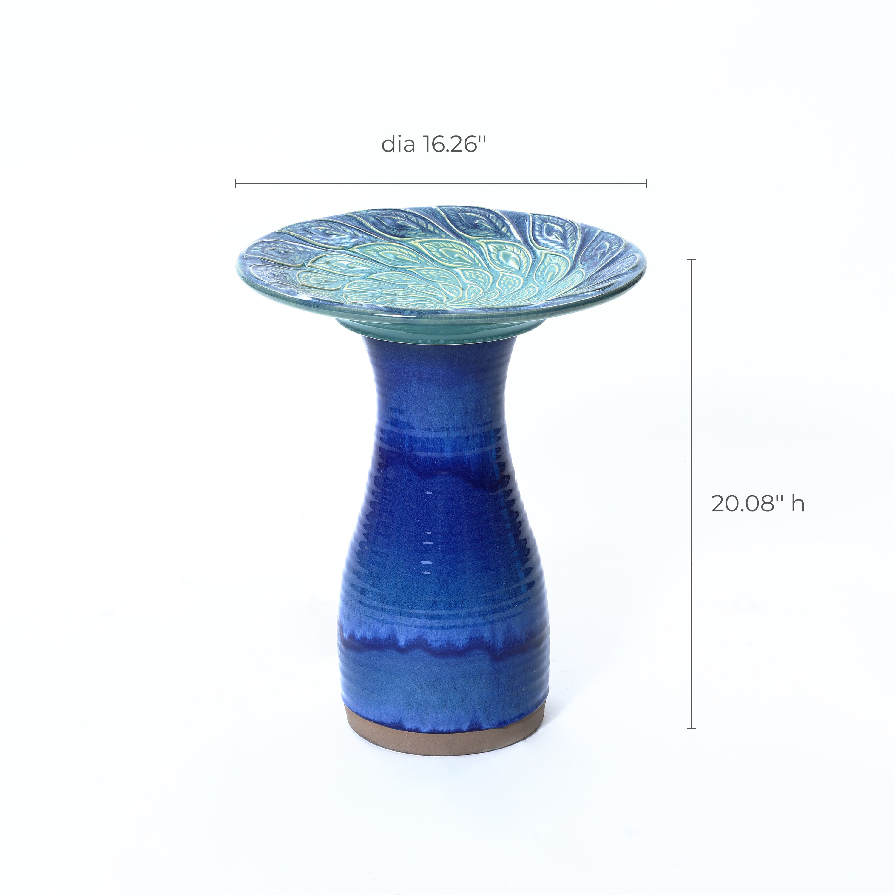 Blue Glazed Spiral Ceramic 20-In Tall Birdbath