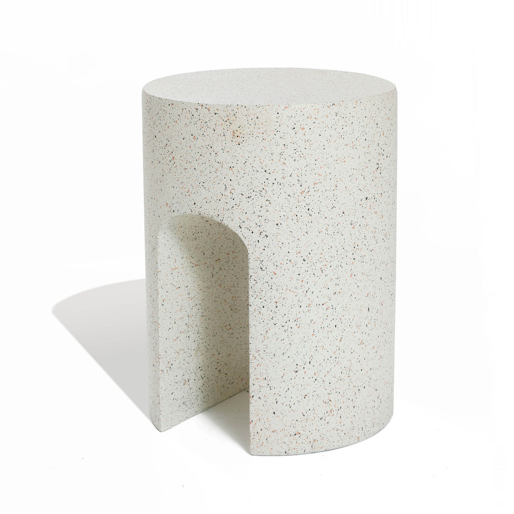 Mod Ivory White Cement Round with U-Shape Outdoor Side Table