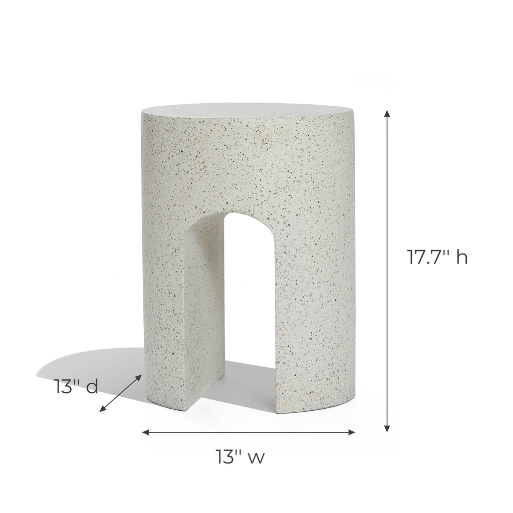 Mod Ivory White Cement Round with U-Shape Outdoor Side Table