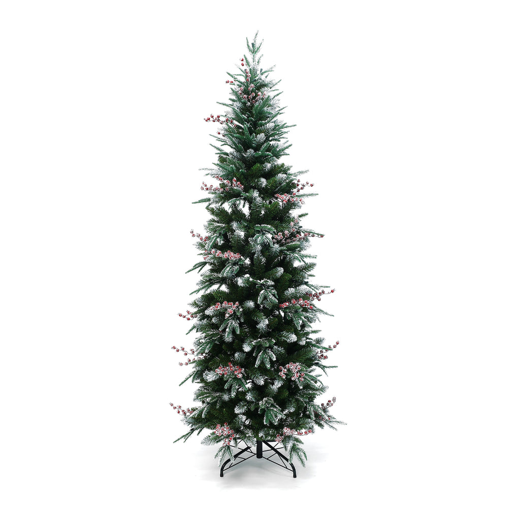 6.5Ft Pre-Lit Pencil Artificial Christmas Tree with Frosted Tips and Red Berries