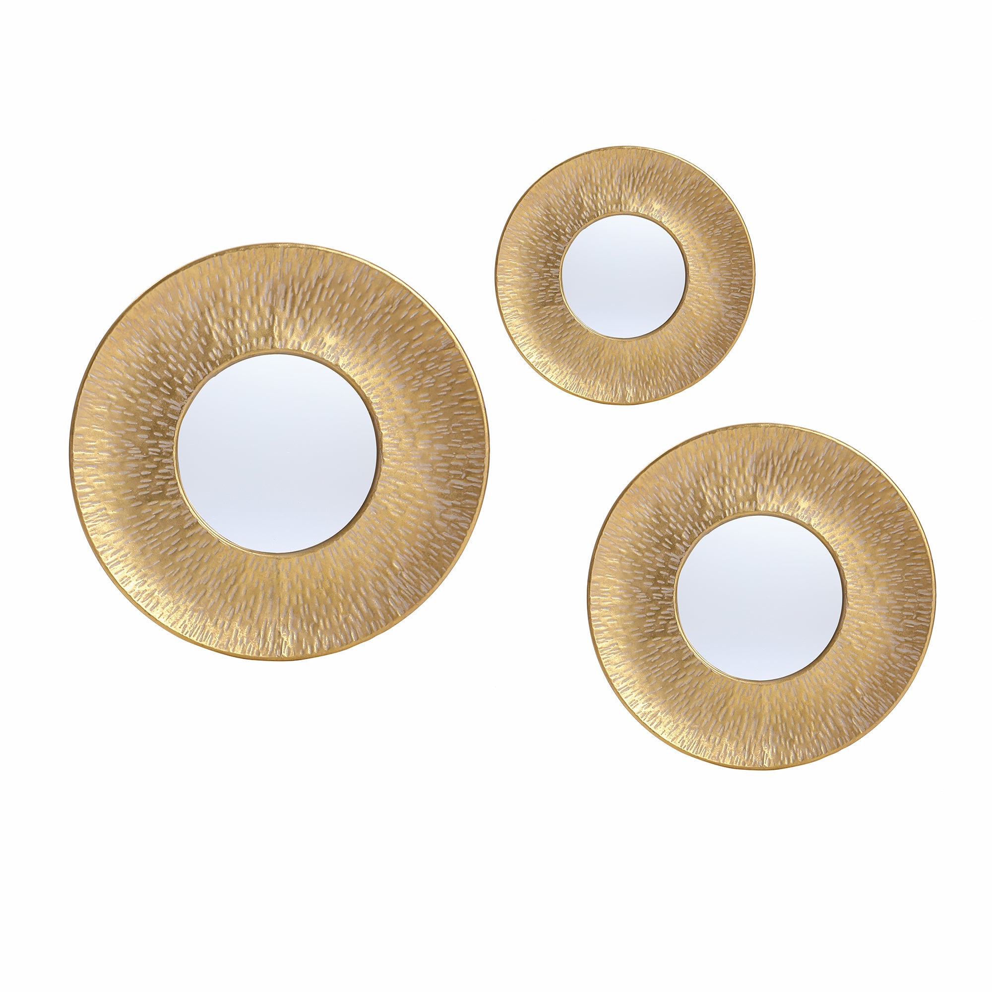 3-Piece Gold Metal Round Wall Mirror Set