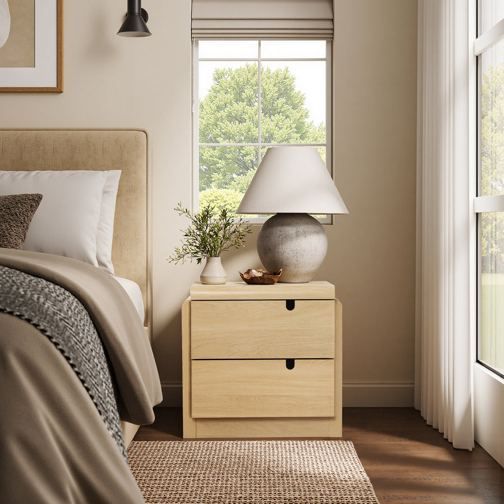 White Oak Mid-Century 2-Drawer Nightstand, 20.5'' Engineered Wood Accent Table