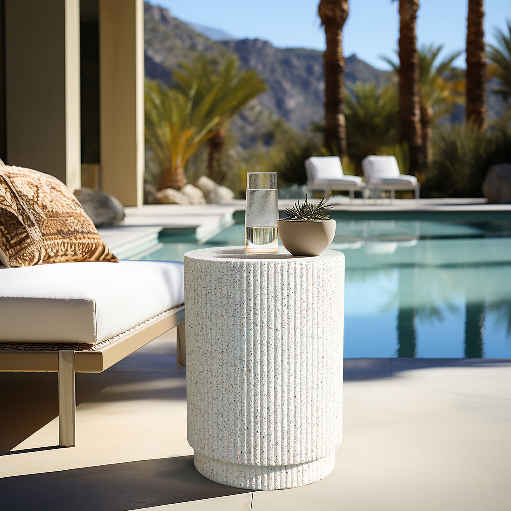 Ivory White Cement Round Outdoor Side Table