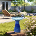 Blue Glazed Spiral Ceramic 20-In Tall Birdbath