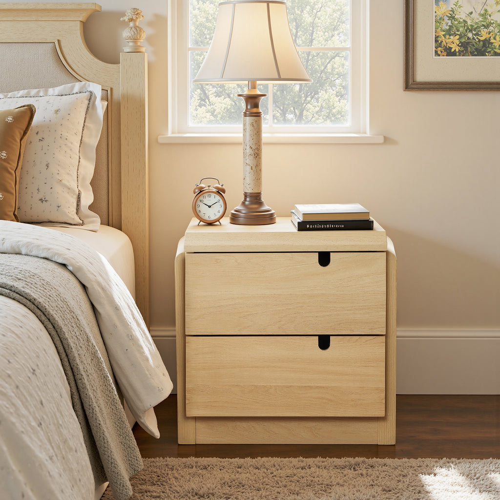 White Oak Mid-Century 2-Drawer Nightstand, 20.5'' Engineered Wood Accent Table