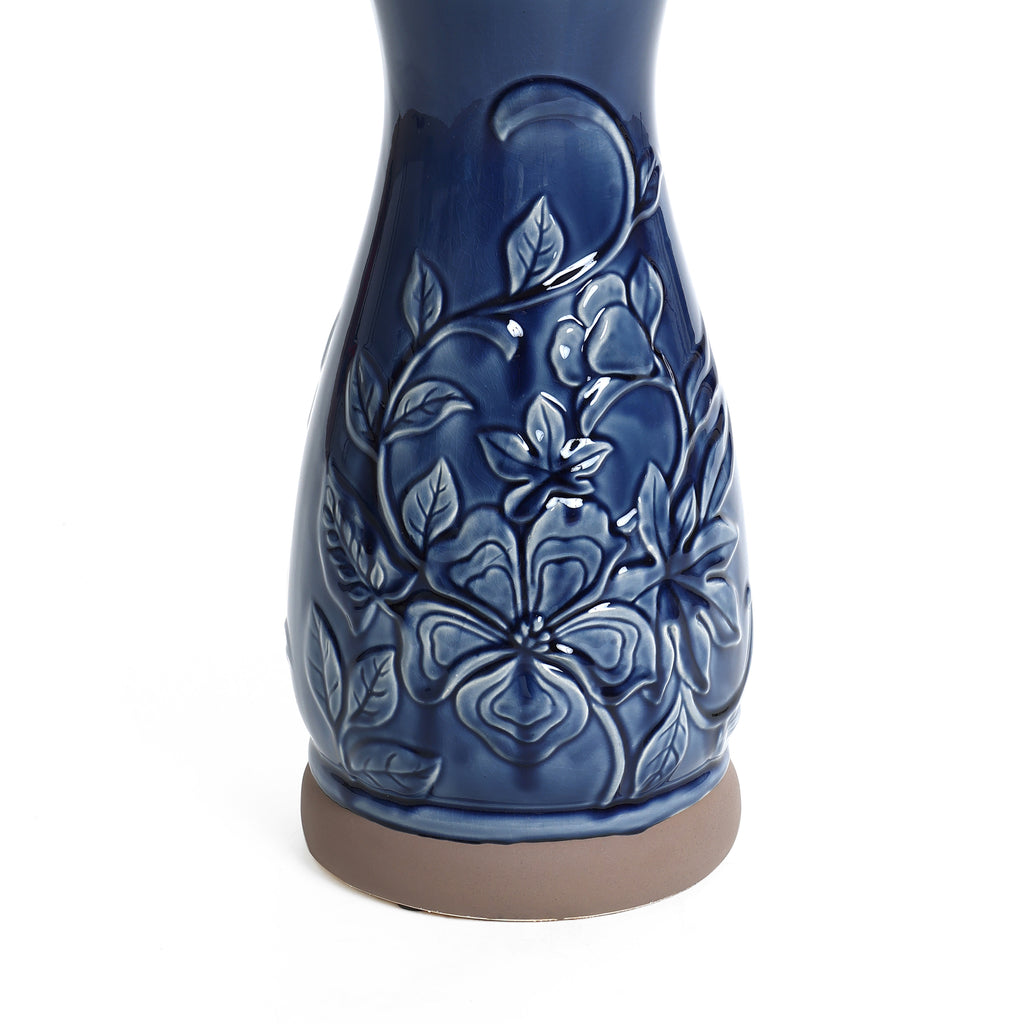 Blue Petals and Vines 22-Inch Tall Ceramic Birdbath