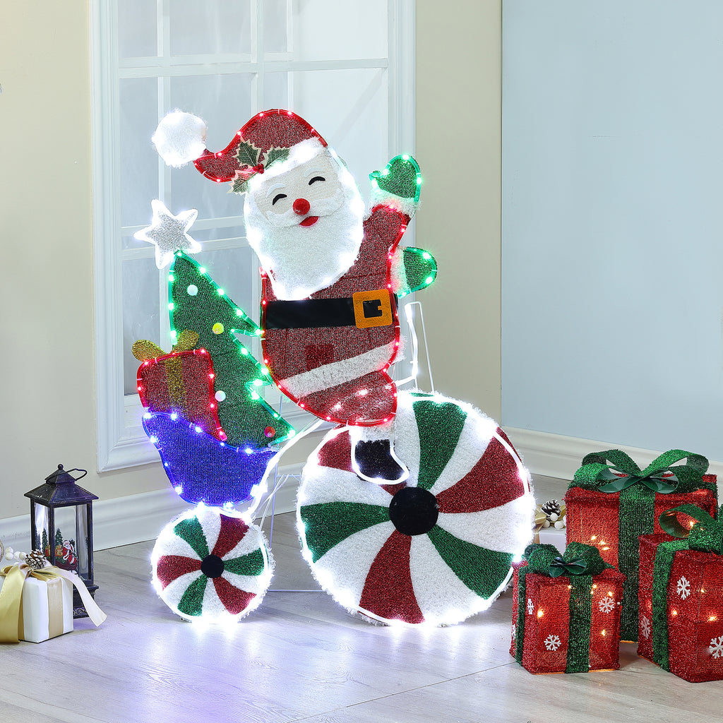 3D Illuminated Santa Claus Decoration Light – LED Lit Holiday Sculpture with Candy Cane, Christmas Tree & Gift Box Elements for Indoor & Outdoor Use