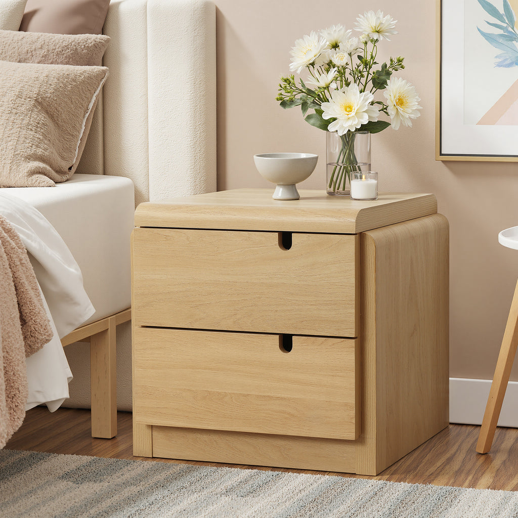 White Oak Mid-Century 2-Drawer Nightstand, 20.5'' Engineered Wood Accent Table