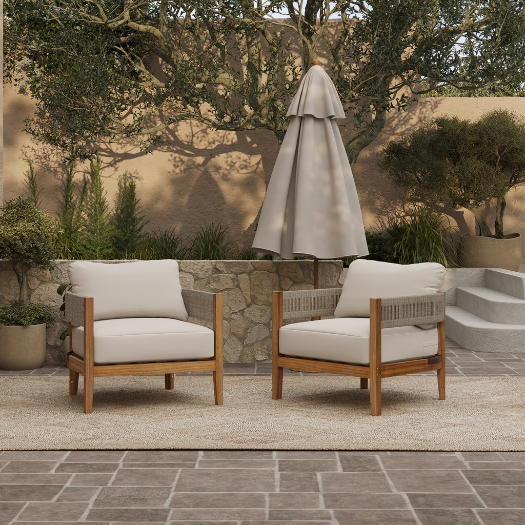 Outdoor Acacia Wood with Rope Sides Club Armchair with Cushions