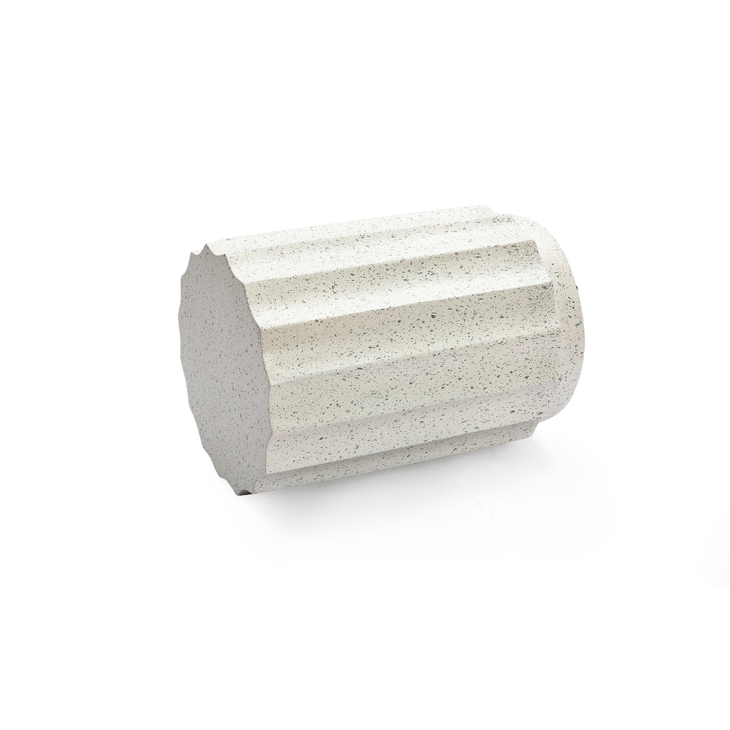 Off White with Gray Cement Fluted Round Indoor Outdoor Side and End Table