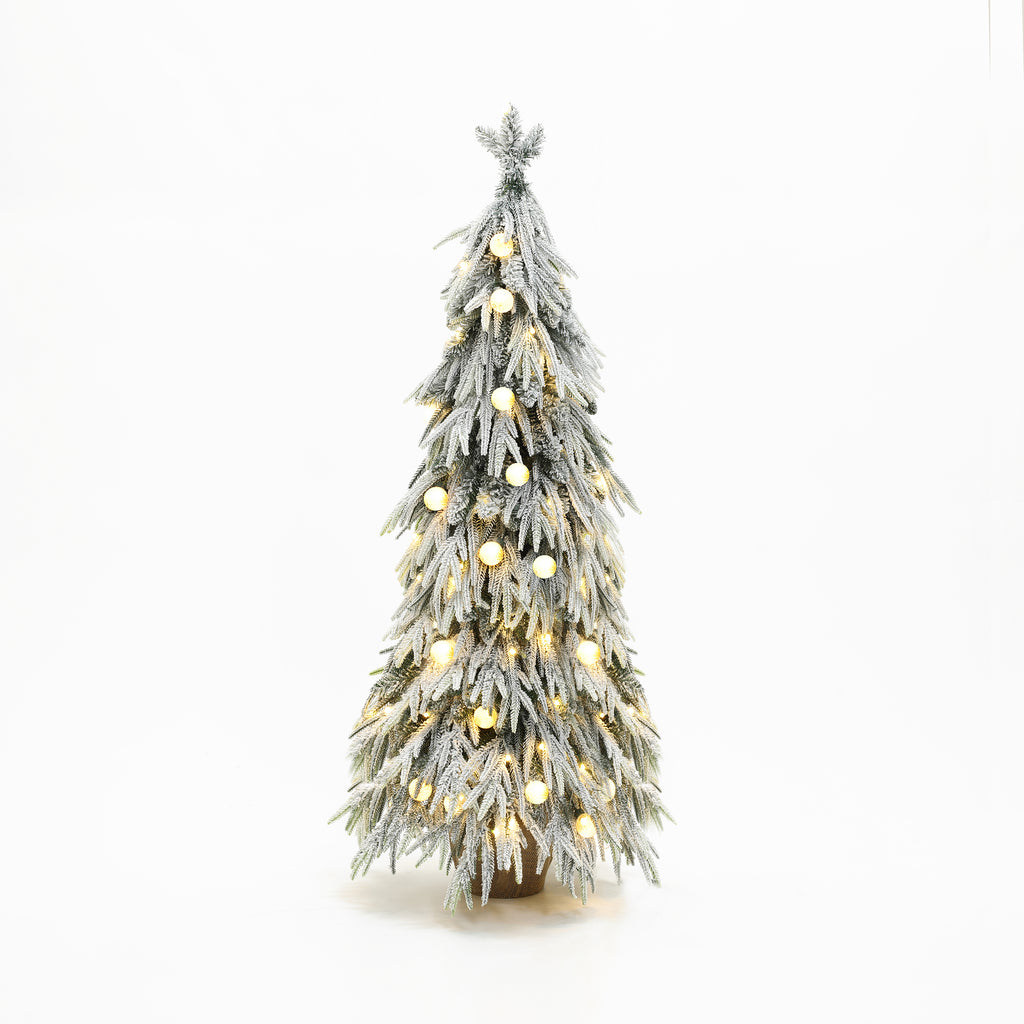 4.5Ft Pre-Lit Snow Flocked Slender Fir Artificial Christmas Tree