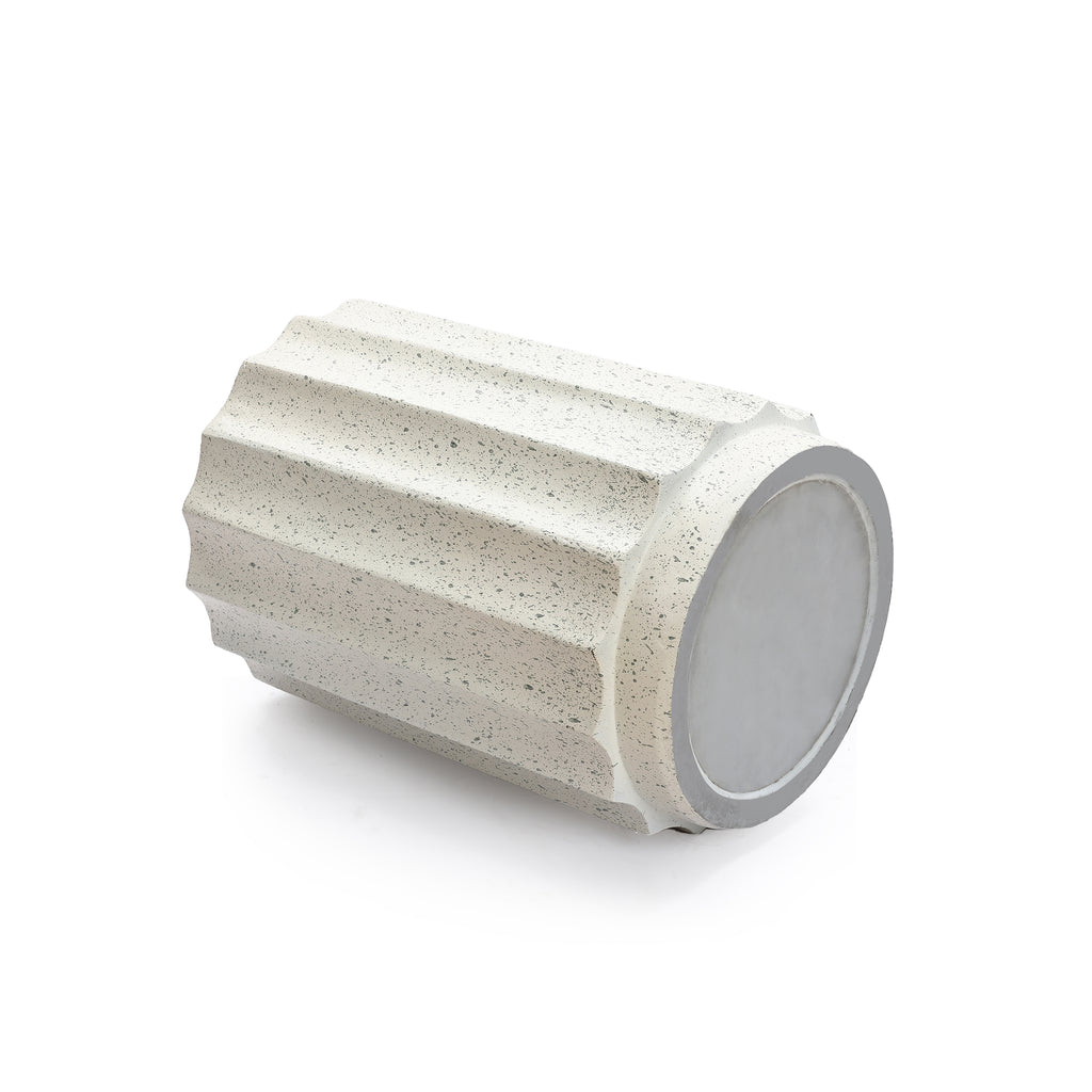 Off White with Gray Cement Fluted Round Indoor Outdoor Side and End Table