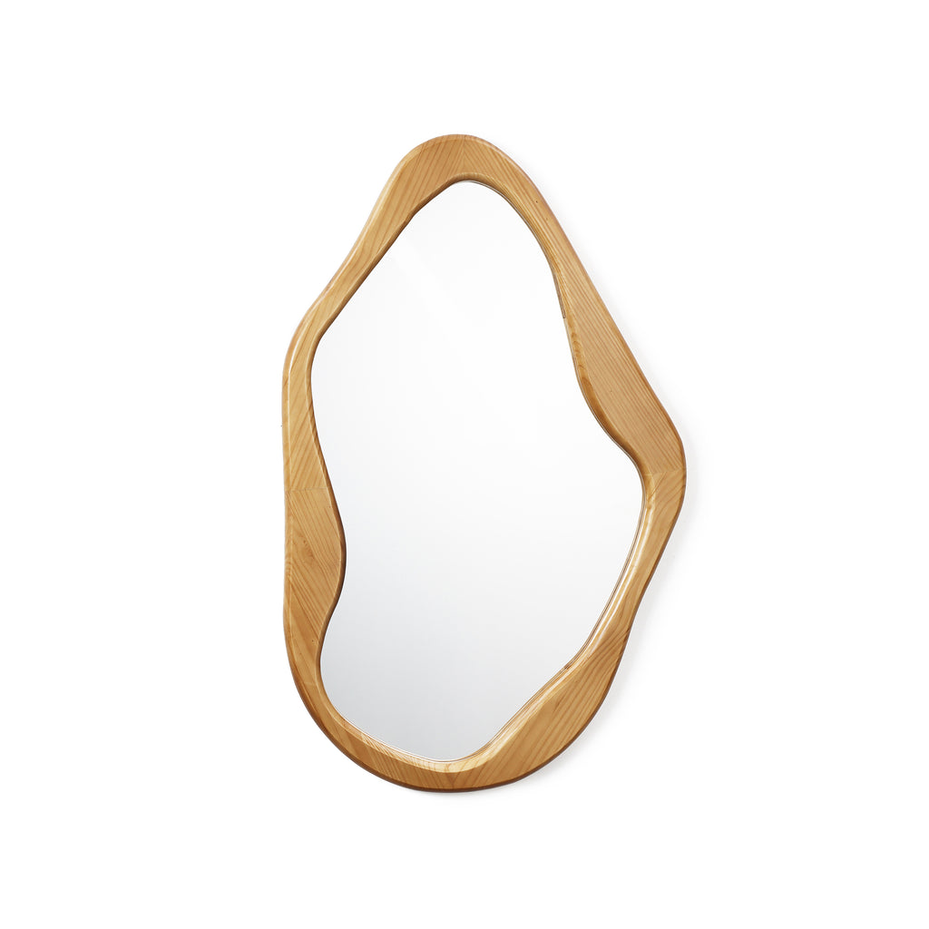 Natural Pine Wood Frame Irregular Asymmetrical Wall Mirror