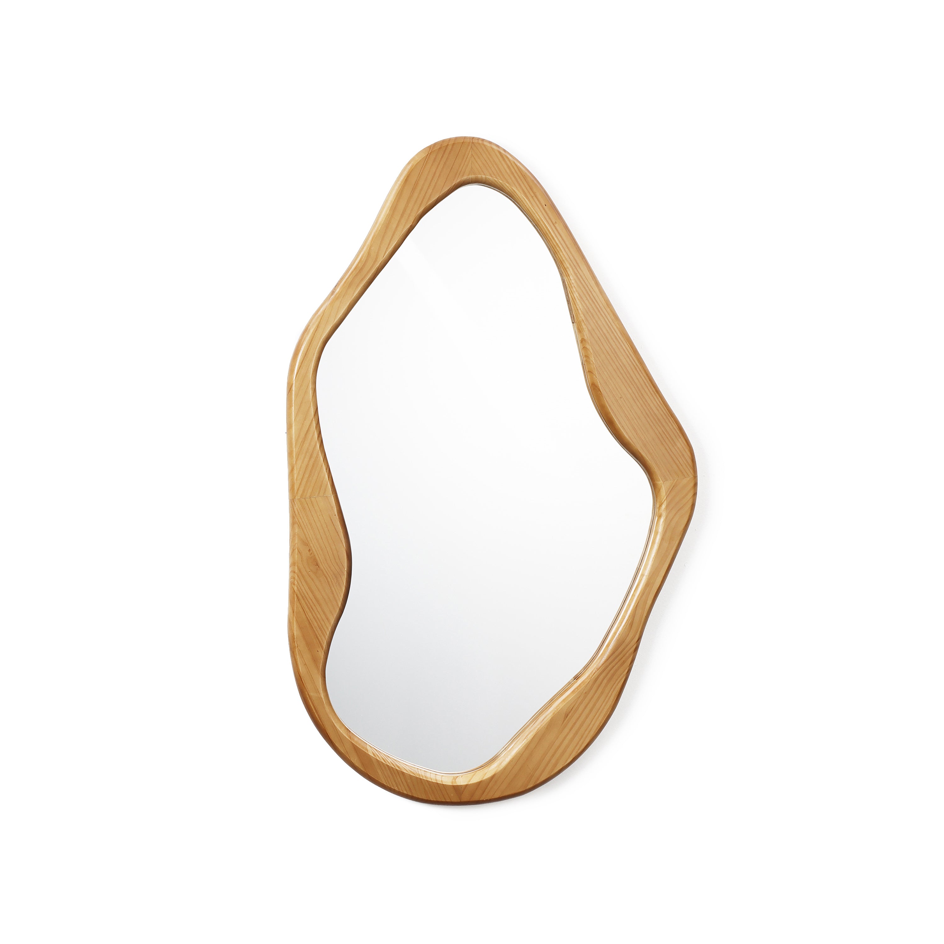 Natural Pine Wood Frame Irregular Asymmetrical Wall Mirror