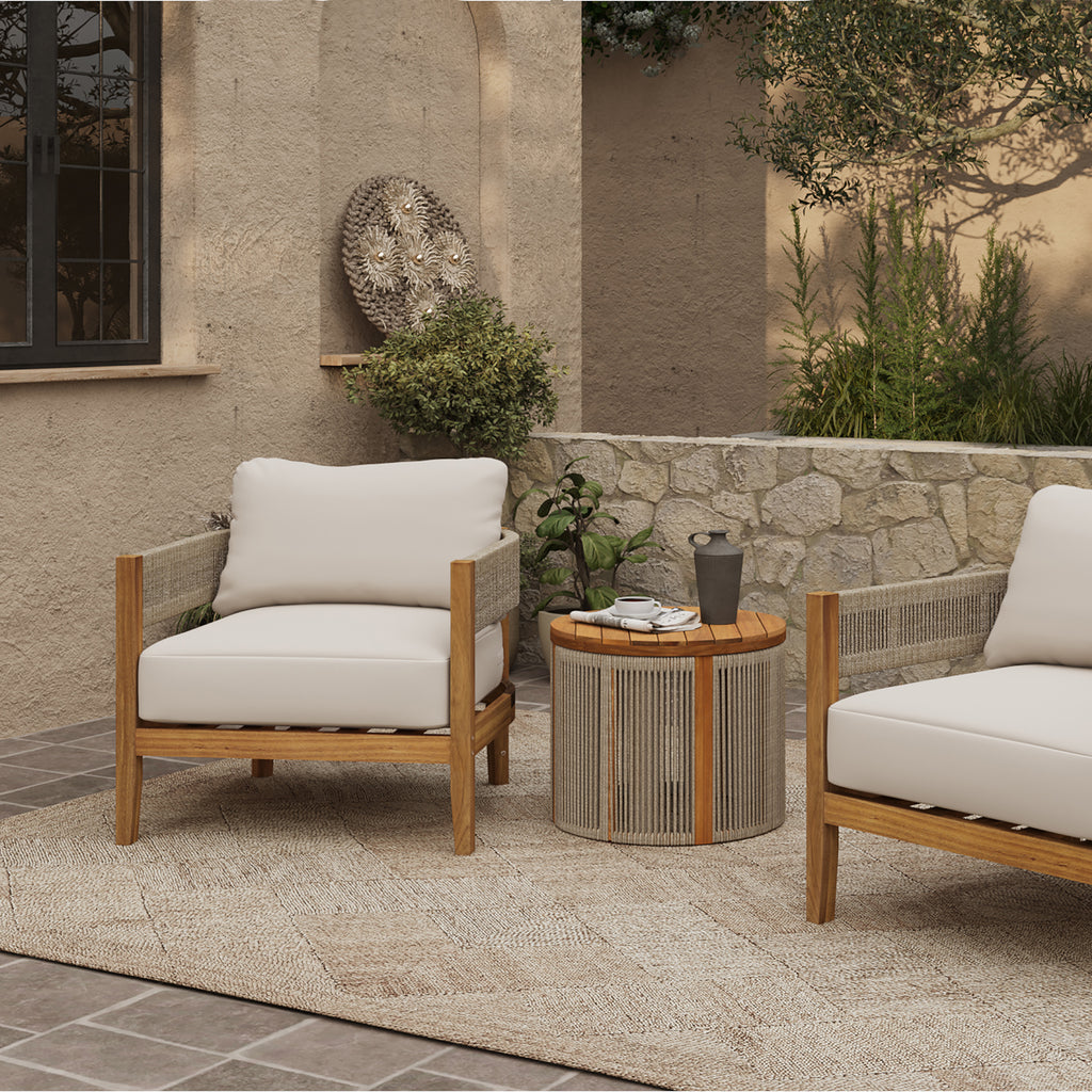 Outdoor Acacia Wood with Rope Sides Club Armchair with Cushions