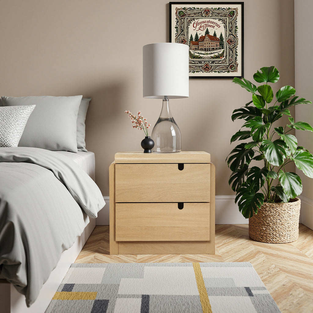 White Oak Mid-Century 2-Drawer Nightstand, 20.5'' Engineered Wood Accent Table