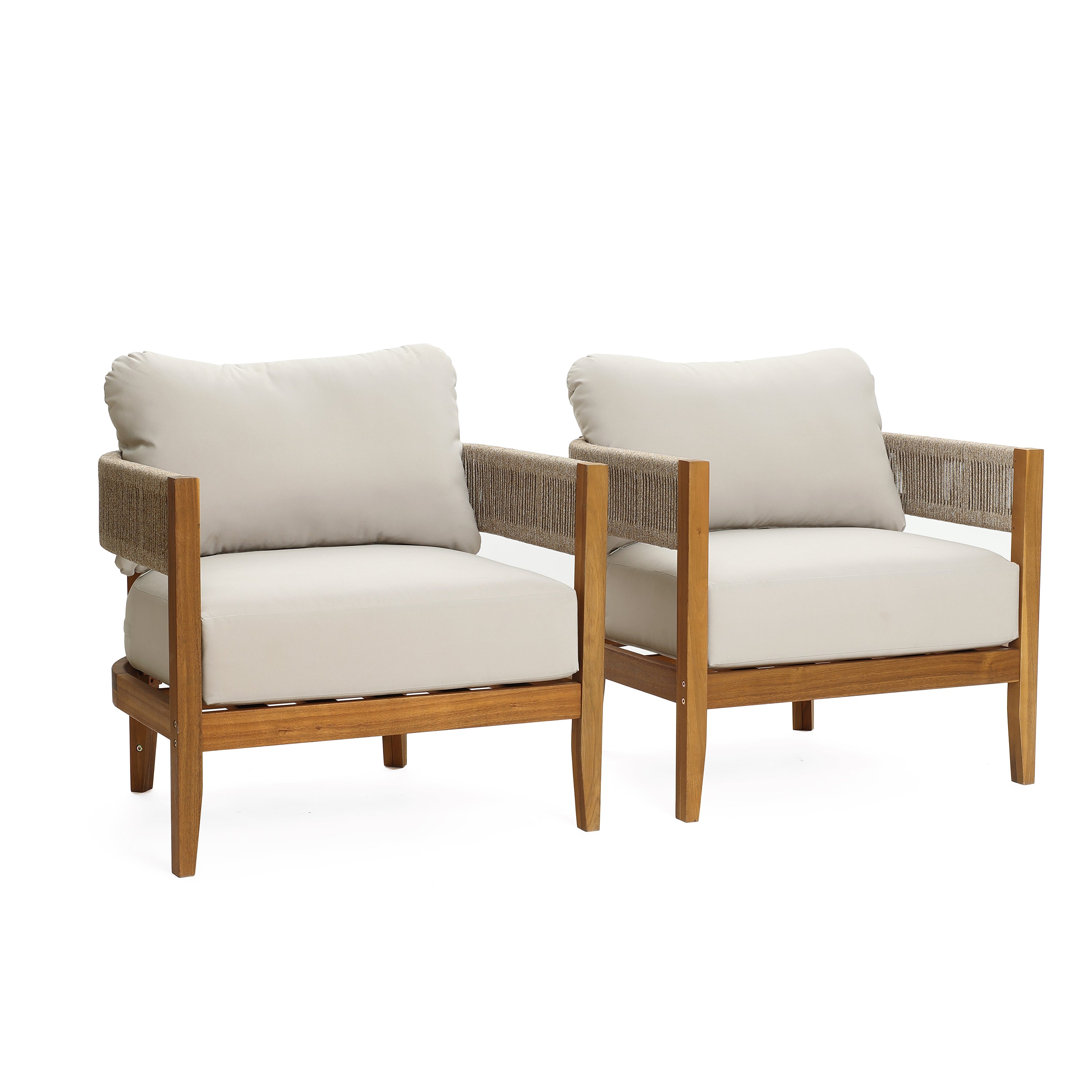 Outdoor Acacia Wood with Rope Sides Club Armchair with Cushions