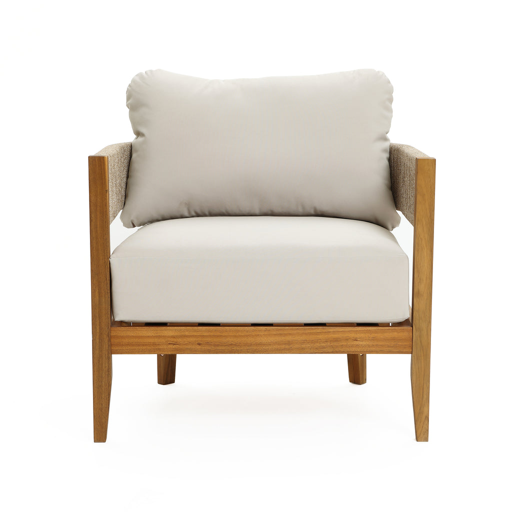 Outdoor Acacia Wood with Rope Sides Club Armchair with Cushions