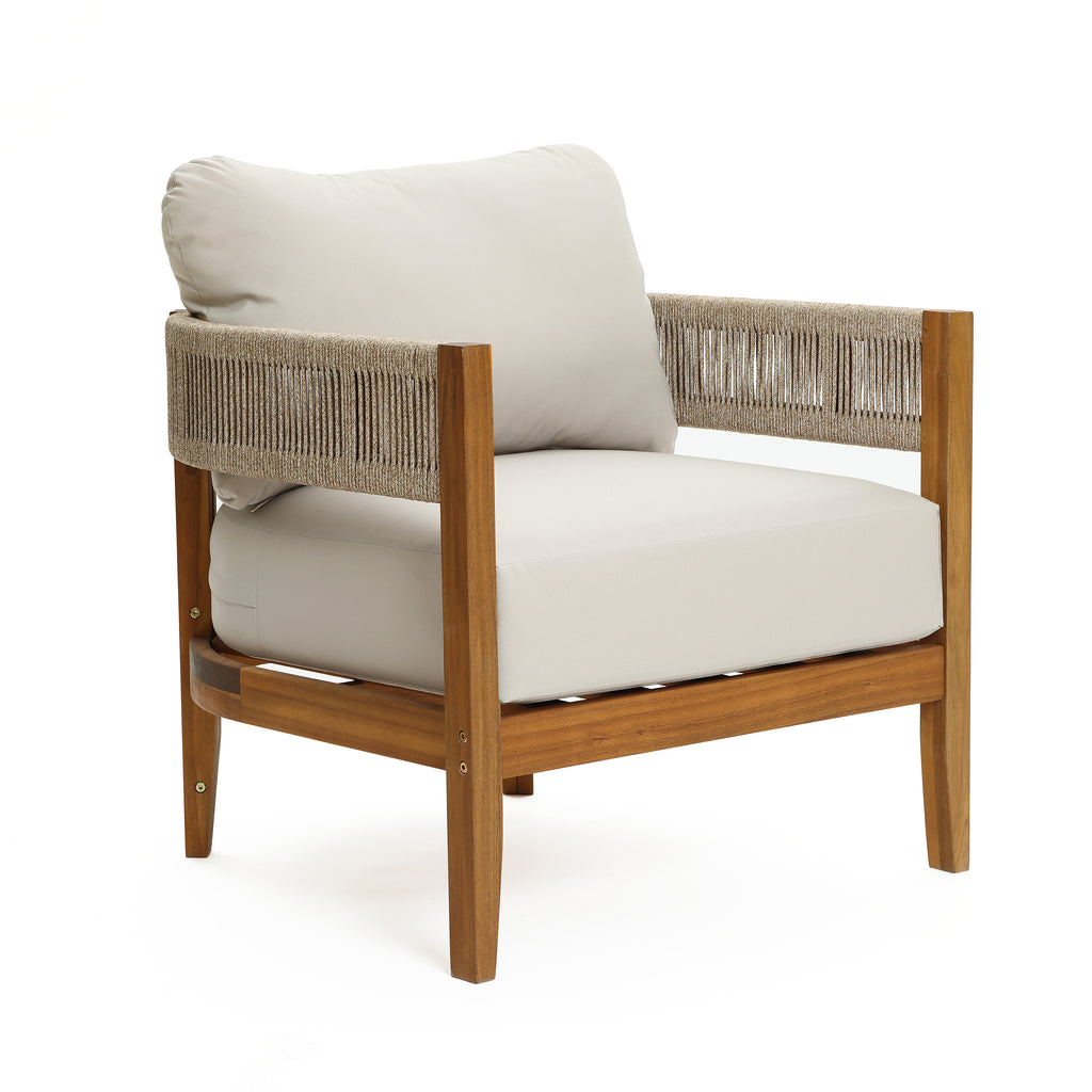 Outdoor Acacia Wood with Rope Sides Club Armchair with Cushions