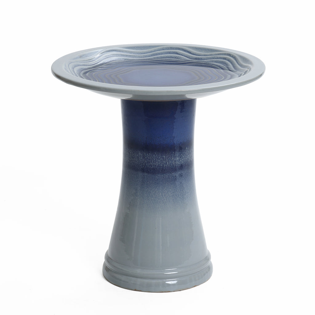 Blue Waves 18-Inch Tall Ceramic Birdbath