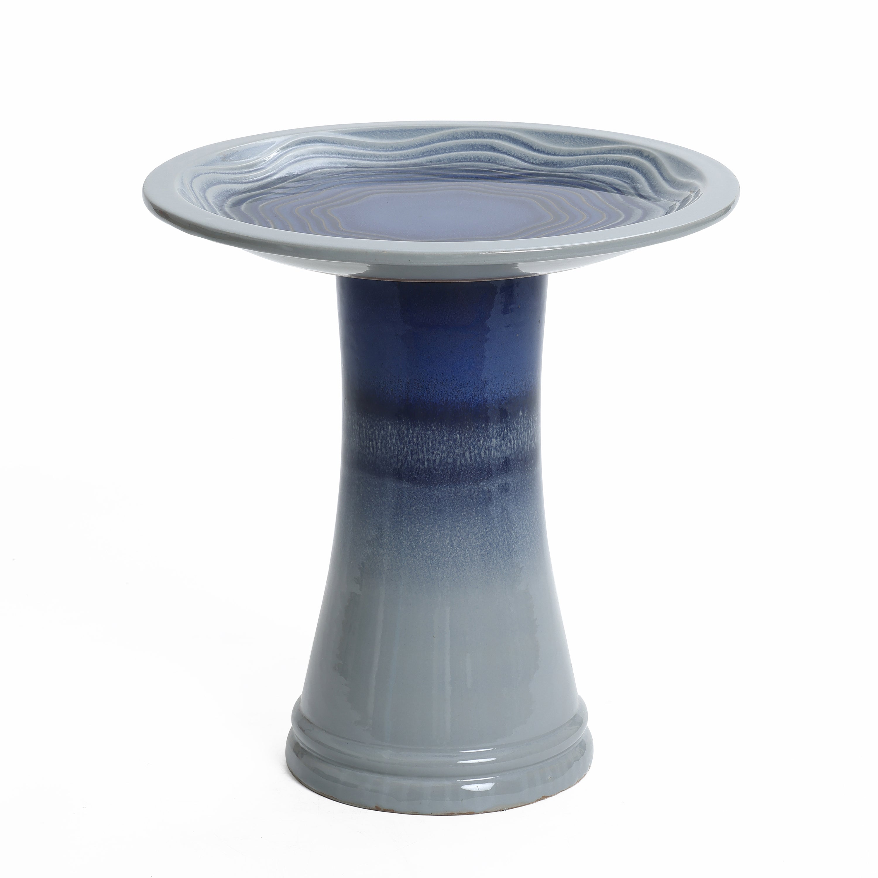 Blue Waves 18-Inch Tall Ceramic Birdbath