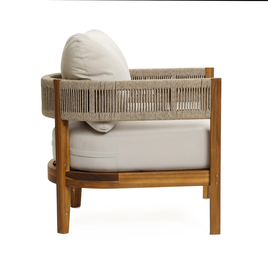 Outdoor Acacia Wood with Rope Sides Club Armchair with Cushions